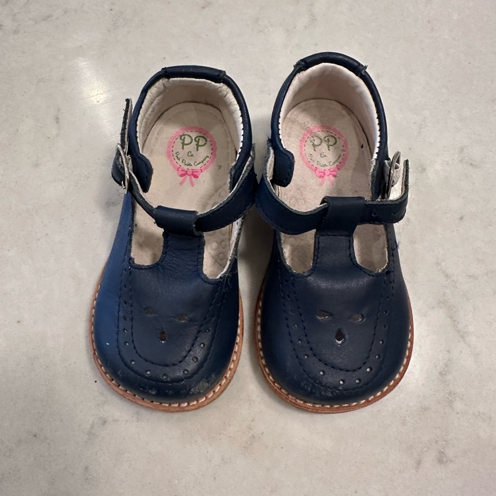 Girls Posh Pickle All Leather Navy Mark Janes - Size 6M